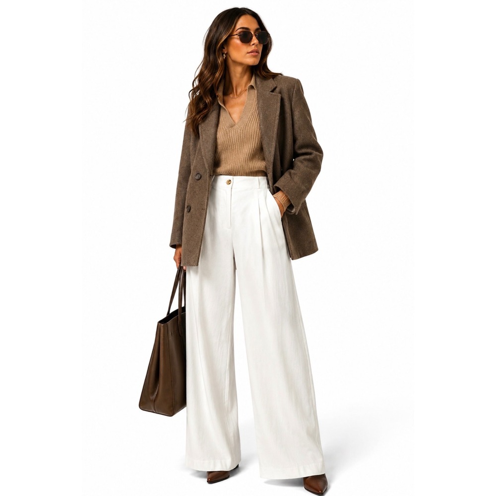 J.McLaughlin Pasha Linen Blend Wide Leg Pleated Pants Womens Size 10 White